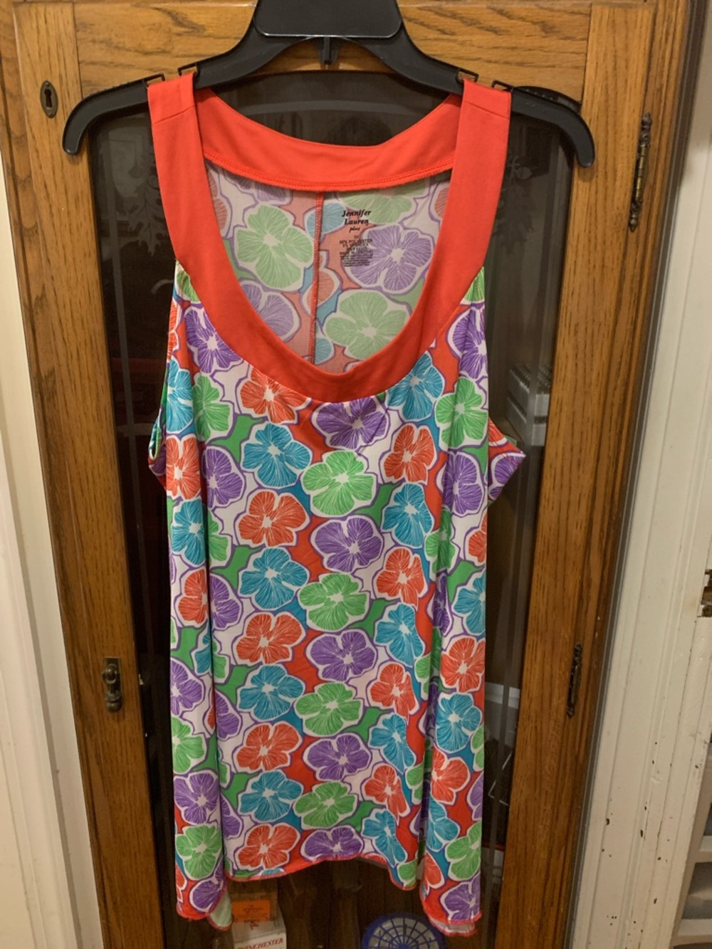 Coral Trim Floral Tank Top - Jennifer Lopez